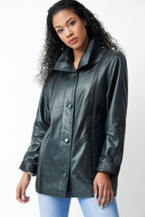 Sehr leichte Damen Lederjacke aus Lammnappa in Petrol schwarz abgesetzt