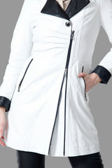 Damen Lederjacke Lammnappa mit Farbkontrast weiss/schwarz tailliert mit Zweiwegereißverschluss