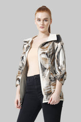 Längere Damenjacke in Ziegenleder zum wenden mit Animalprint und Kapuze