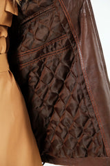 Damen Lederparka aus Lammnappa Zimt mit Kapuze und Finnraccoon Echtpelz