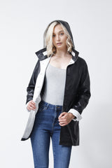 Damen Kurzmantel federleicht mit Kapuze abtrennbar Lammnappa zweifarbig ohne Wattierung