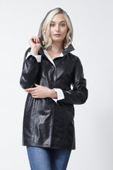 Damen Kurzmantel federleicht mit Kapuze abtrennbar Lammnappa zweifarbig ohne Wattierung