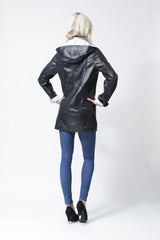 Damen Kurzmantel federleicht mit Kapuze abtrennbar Lammnappa zweifarbig ohne Wattierung