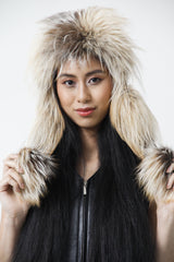 Damen Leder Tschapka mit Goldfuchs Verbrämung mit Einstellbarer Größe