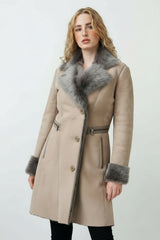 Lange Damen Lammfelljacke aus Merinolamm in Taupe Pelz Velour