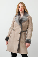 Lange Damen Lammfelljacke aus Merinolamm in Taupe Pelz Velour