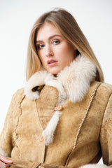 Damen Lammfelljacke lang mit Gürtel