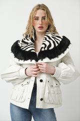 Kurze Damen Lederjacke aus Lammnappa mit Rex-Kanin Futter