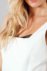 Damen Etui Lederkleid Lammnappa Weiß mit Zwei-Weg-Reißverschluss