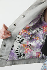 Kurze Damen Lederjacke aus Lammnappa in Ice Blue mit Stehkragen