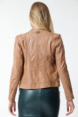 Kurze Damen Lederjacke aus Lammnappa Cognac im Vintage Look tailliert