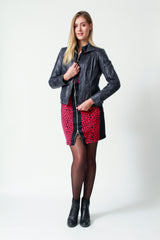 Kurze Damen Lederjacke Lammnappa in dunkel Blau vintage Look antik