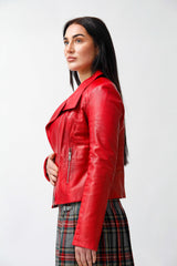 Kurze Damen Lederjacke aus echtem softigen weichem Lammnappa in rot