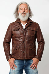 Halblange Herren Lederjacke aus Lammnappa Braun vintage Look