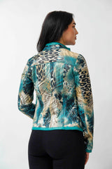 Kurze Damen Lederjacke Lammnappa zum wenden in Türkis mit Stehkragen