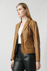 Klassischer Damen Lederblazer tailliert in Lammnappa cognac