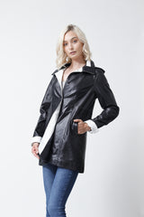 Damen Kurzmantel federleicht mit Kapuze abtrennbar Lammnappa zweifarbig ohne Wattierung