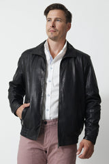 dünner Herren Leder Blouson, 1A Lammnappa schwarz, Reißverschluss hochschließbar, Einschubtaschen
