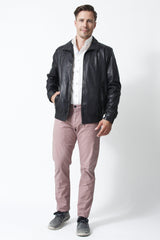 Dünner Herren Blouson-Lammnappa-Schwarz-hochschließbar-zwei Einschubtaschen-Leder Schmidt Online-seit 1991-Warnemünde