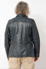 leichter dünner Herren Lederparka sportiv aus Lammnappa anthrazit mit Stehkragen