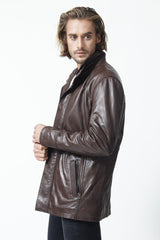 leichte Halblange Herren Lederjacke aus Lammnappa in Braun