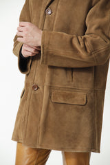 Herren Lammfelljacke mit doppelkragen in Pelzvelour Toupe mit Reißverschluss hochschließbar