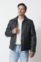Herren echte kurze Lederjacke Lammnappa in anthrazit hochschließbar zwei Brusttaschen mit Stehkragen
