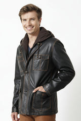 Braune Herren Lederjacke aus Lammnappa mit Kapuze Leder Schmidt Online