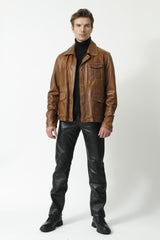 Halblange echte Herren Lederjacke in Cognac Lammnappa Leder Schmidt Online