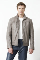 Herren Lederjacke in Lammnappa in Taupe hochschließbar Brusttaschen mit Reißverschluss