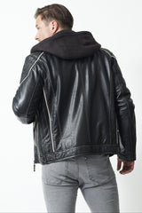 echte kurze Herren Lederjacke Lammnappa schwarz im Biker Style
