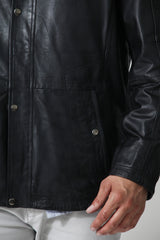 längere Herren Lederjacke unwattiert in schwarz aus Lamm Leder Schmidt