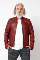 Kurze leichte echte Herren Lammnappa-Lederjacke im Biker Look in rot vintage Optik