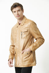 längere Herren Jacke in Lammnappa cognac sportliche Ausführung