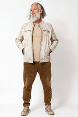 Kurze Herren lederjacken im Biker Look in hellem vintage Optik mit Stehkragen