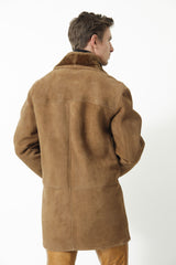 Echte Herren Lammfelljacke mit doppelkragen in Pelzvelour Toupe mit Reißverschluss