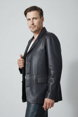 Herren Blazer schwarz in Lammnappa als 3- Knopf -Leder Schmidt Online Hannover
