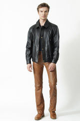 Kurze Herren Bundlederjacke Schwarz aus weichem Lammnappa und vielen Taschen