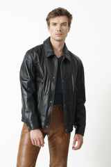 Kurze Herren Bundlederjacke Schwarz aus weichem Lammnappa und vielen Taschen