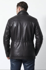 sportlicher Herren Lederparka aus top Lammnappa in Braun wattiert
