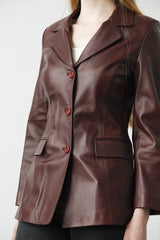 Hochwertiger Damen Lederblazer in 1A Lammnappa tailliert in Bordo