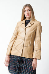 Eleganter Damen Lederblazer aus Lammnappa in camel tailliert zum knöpfen