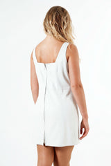 Damen Etui Lederkleid Lammnappa Weiß mit Zwei-Weg-Reißverschluss hinten