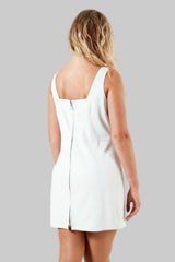 Damen Etui Lederkleid Lammnappa Weiß mit Zwei-Weg-Reißverschluss hinten