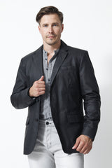 echtes klassisches exklusives Herren Leder-Sakko ohne Quernaht in Lammnappa matt Schwarz als zweiknopf