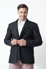 Exklusives leichtes Herren Ledersakko perforiet Lammnappa schwarz ohne Quernaehte