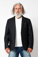 Herren Ledersakko schwarz aus Lammnappa perforiert ohne Quernaehte als Zweiknopf