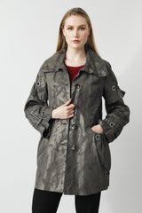 Lange Damen Lederjacke in grey Printed aus Lammnappa