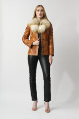 Damen Croco-Lammnappa in cognac tailliert mit Goldfuchs-Kragen