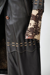 Damen Mantel Lammnappa mit Lammfell Braun mit Gürtel zum knöpfen